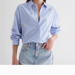 Express Blue and White Striped Button Down Shirt